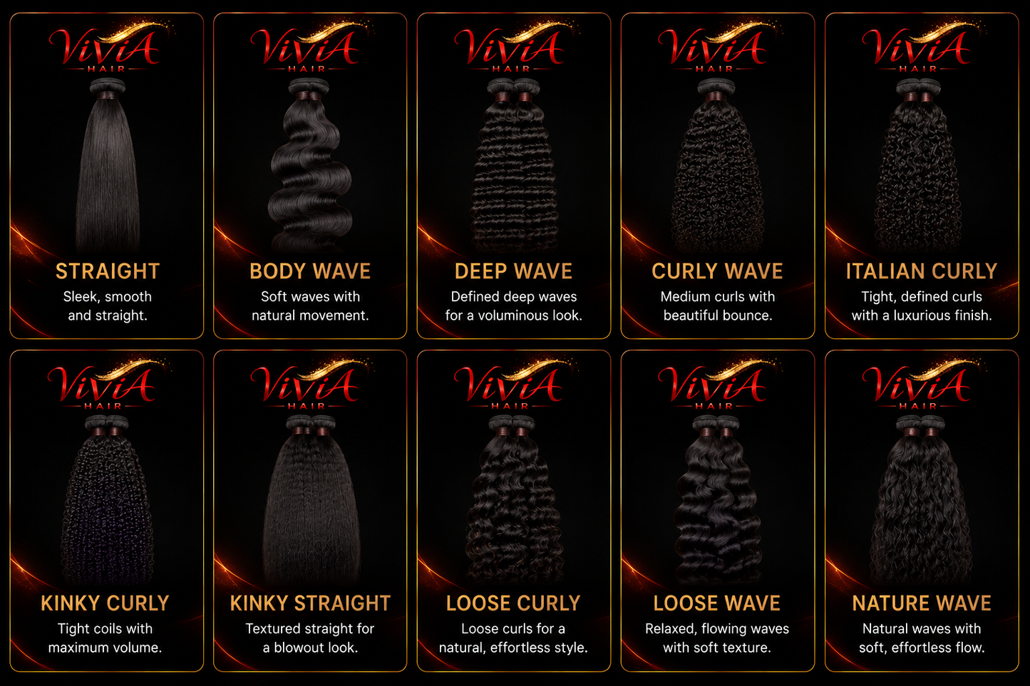 Vivia Hair Premium Quality Virgin Bundles (10"–40") – Multi-Texture Collection